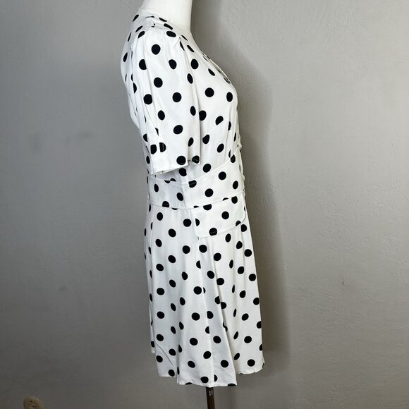 RIXO Mini Dress Laura Polka-Dot White V-Neck Short Sleeve Retro Size Medium - Picture 6 of 11